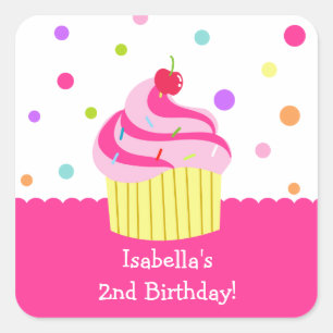 Rainbow Cupcake BIrthday Stickers Labels Thank you