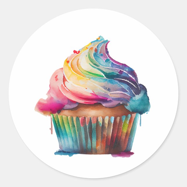 Rainbow Cupcake Classic Round Sticker (Front)