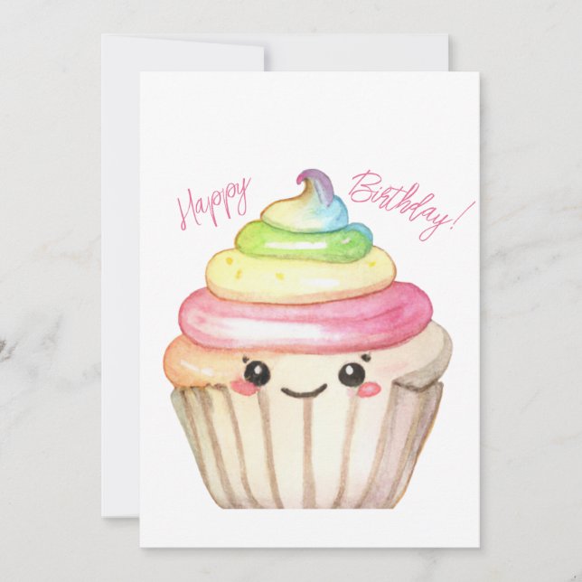 Rainbow Cupcake Happy Birthday Card (Front)
