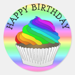 Rainbow Cupcake Happy Birthday Stickers
