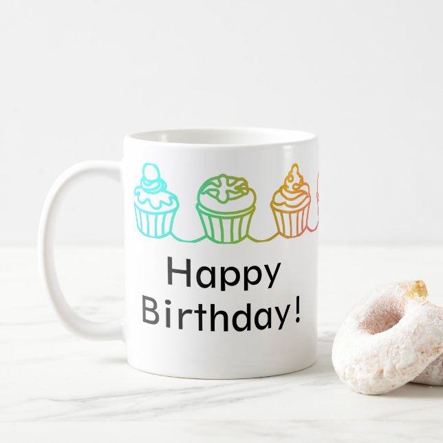 Rainbow Cupcakes Border Personalised Mug (With Donut)