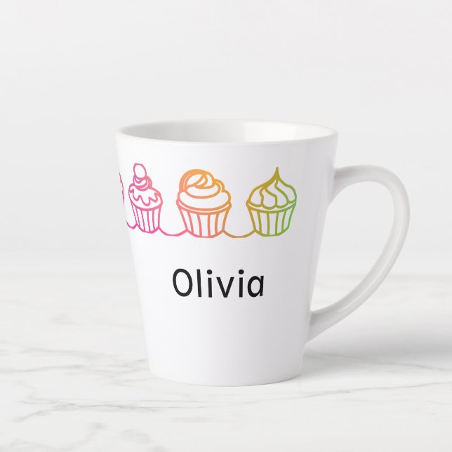 Rainbow Cupcakes Personalised Latte Mug (Right)