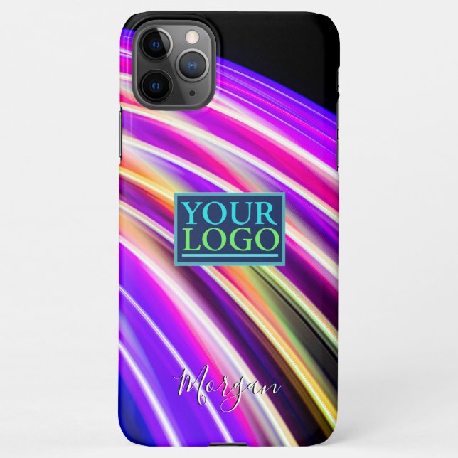 Rainbow Curved Light, Name White Script, Your logo iPhone Case (Back)