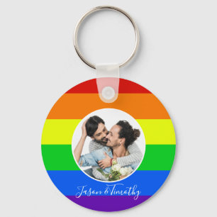 Rainbow Custom Couple Photo LGBTQ Anniversary Gift Key Ring