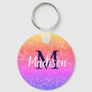 Rainbow Custom Glitter Name Personalised Key Ring