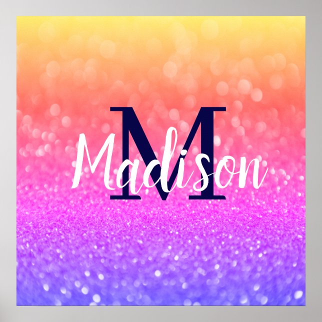 Rainbow Custom Glitter Name Personalised Poster (Front)