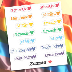Rainbow Custom Guest List Names Coloured Hearts