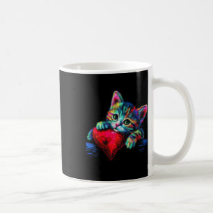 Rainbow Cute Cat Hugging Heart Kitten Lying On Hea Coffee Mug