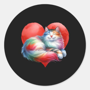 Rainbow Cute Cat Hugging Heart Kitty Love Cat Vale Classic Round Sticker