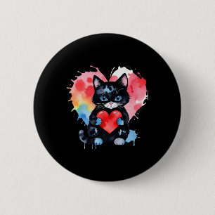 Rainbow Cute Cat Hugging Valentine Heart Kitty Lov 6 Cm Round Badge
