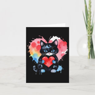 Rainbow Cute Cat Hugging Valentine Heart Kitty Lov Card