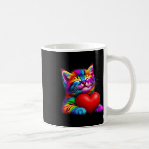 Rainbow Cute Cat Hugging Valentine Heart Kitty Lov Coffee Mug