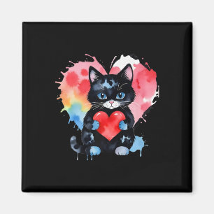 Rainbow Cute Cat Hugging Valentine Heart Kitty Lov Magnet