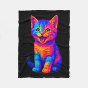 Rainbow Cute Cat Love Funny Colorful Happy Kitten  Fleece Blanket