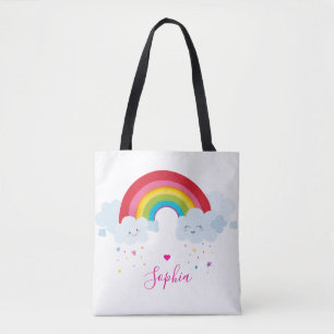 RAINBOW cute clouds pretty bright colours name Tote Bag