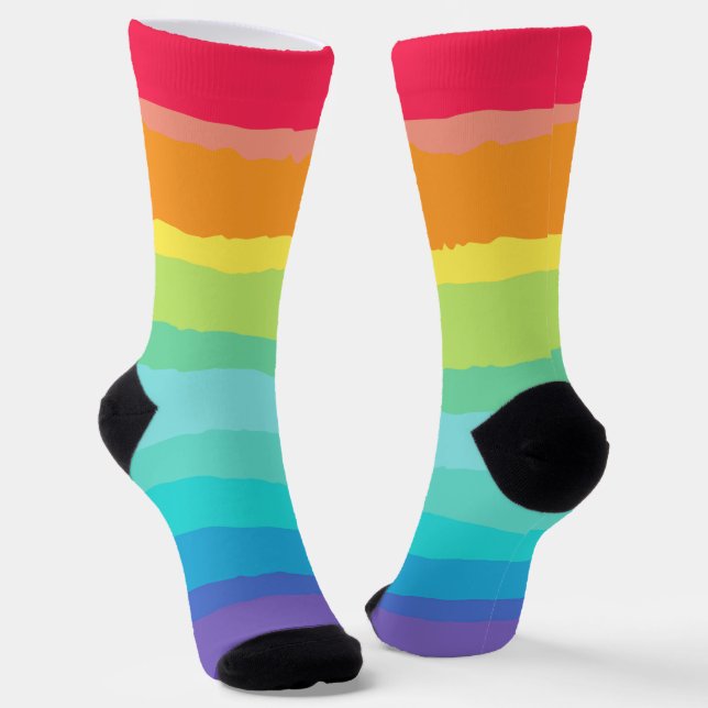 Rainbow Cute Colourful Gay Pride Artistic LGBTQ Socks (Angled)