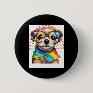 Rainbow Cute Dog – Funny Puppy Love Gles Heart Des 6 Cm Round Badge