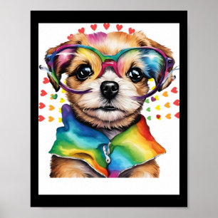 Rainbow Cute Dog – Funny Puppy Love Gles Heart Des Poster