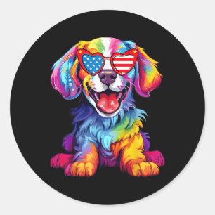 Rainbow Cute Dog Love Funny Colourful Puppy Happy  Classic Round Sticker