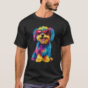 Rainbow Cute Dog Wearing Glasses Heart Puppy Love T-Shirt
