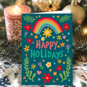 Rainbow Cute Floral Hand-drawn Colourful CUSTOM  Holiday Card