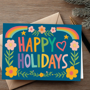 Rainbow Cute Hand-drawn Colourful CUSTOM  Holiday Card