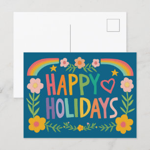 Rainbow Cute Hand-drawn Colourful CUSTOM  Holiday Postcard