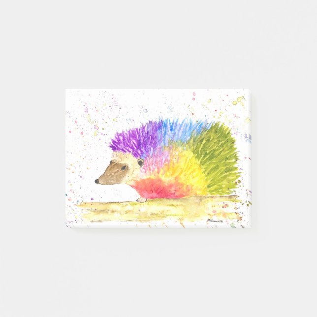 Rainbow cute Hedgehog Watercolor Post-it Notes (Front)