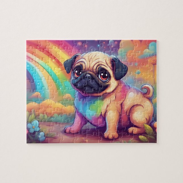 Rainbow Cute Pug Jigsaw Puzzle (Horizontal)