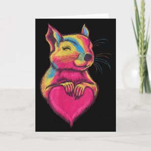 Rainbow Cute Squirrel Hugging Valentine Heart Love Card