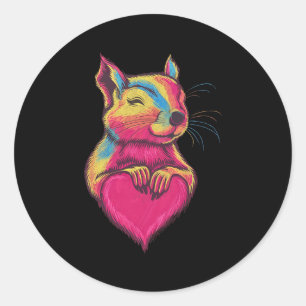 Rainbow Cute Squirrel Hugging Valentine Heart Love Classic Round Sticker