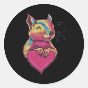 Rainbow Cute Squirrel Hugging Valentine Heart Love Classic Round Sticker