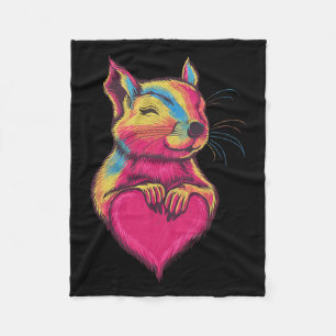 Rainbow Cute Squirrel Hugging Valentine Heart Love Fleece Blanket