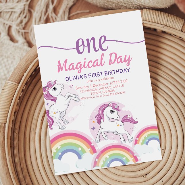 Rainbow Cute Unicorn Kids 1s Birthday Invitation (Creator Uploaded)