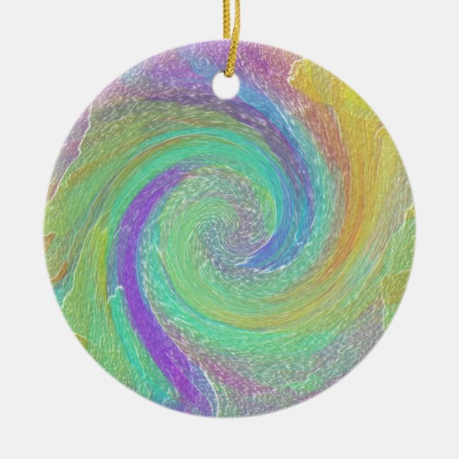 Rainbow Cyclone Abstract Art Ceramic Tree Decoration (Front)