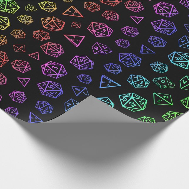 Rainbow D20 roleplaying game dice pattern Wrapping Paper (Corner)
