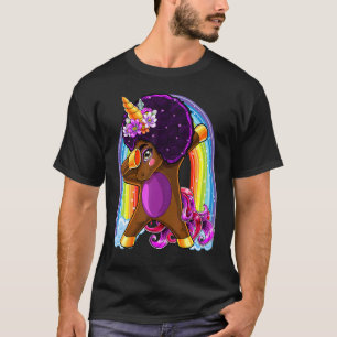 Rainbow Dabbing Unicorn Afro Natural Hair African  T-Shirt
