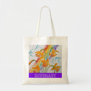 Rainbow Daffodil Floral Reusable Grocery Tote Bag