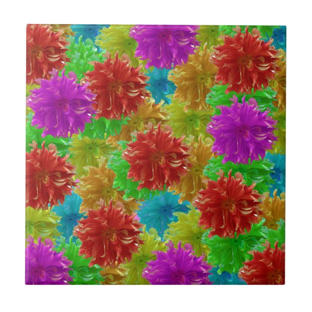 Rainbow Dahlia Flower Explosion Ceramic Tile (Front)