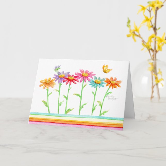 Rainbow Daisies Blank Note Card Greeting Card (Yellow Flower)