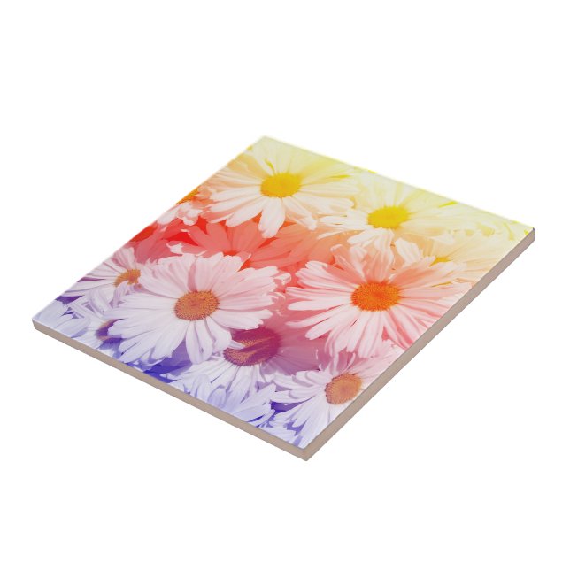 Rainbow Daisies Ceramic Tile (Side)