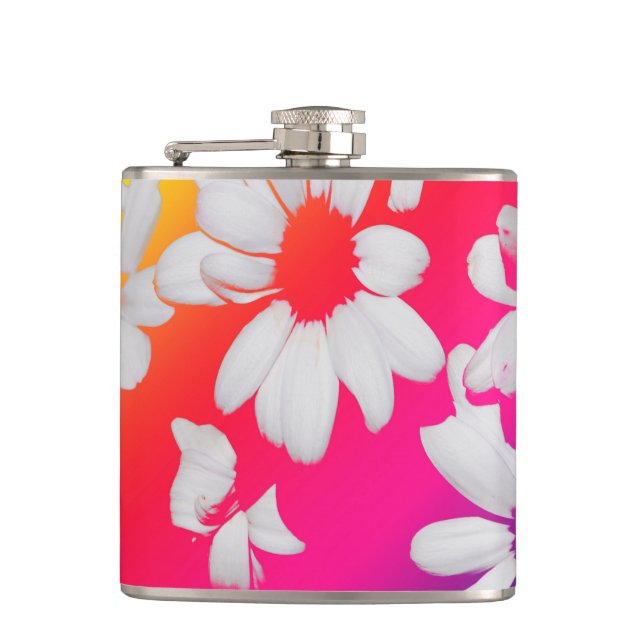 Rainbow daisies hip flask (Front)