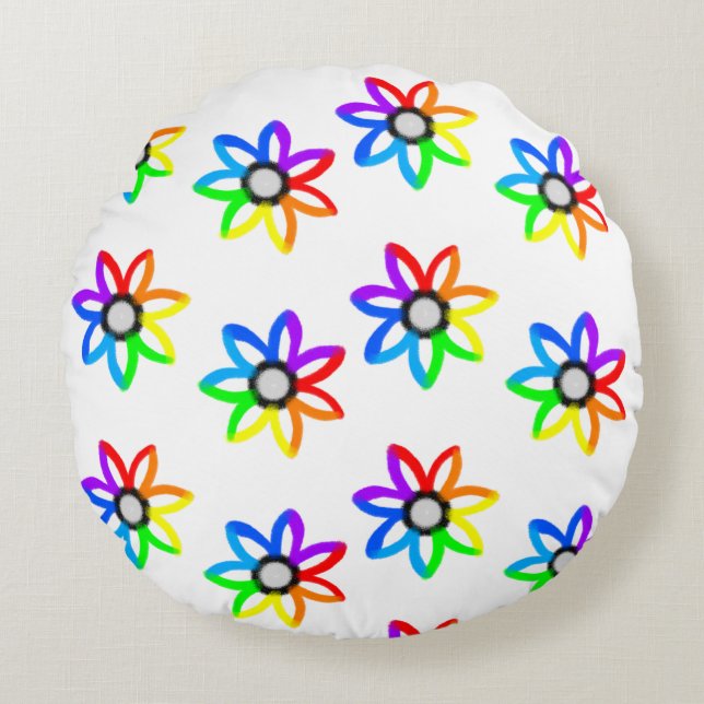Rainbow Daisies Round Cushion (Front)