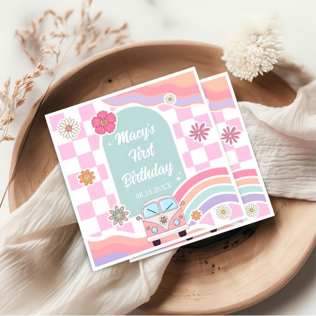  Rainbow Daisy Car Birthday Napkin (Creator Uploaded)