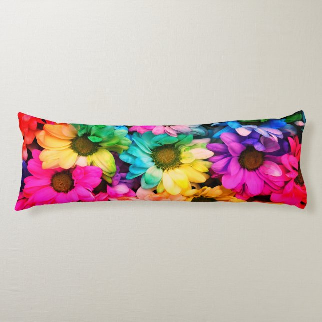 Rainbow Daisy Print Body Pillow (Front)