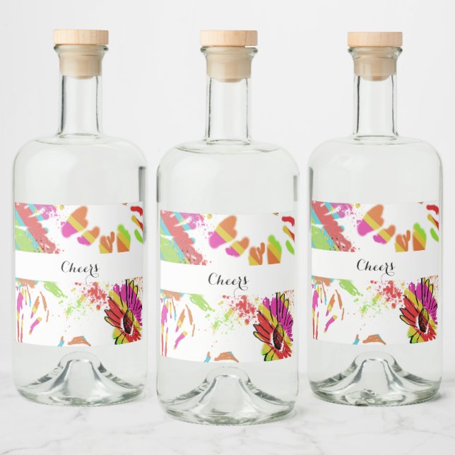 Rainbow Daisy Strip Design Bottle Liquor Bottle Label (Bottles)