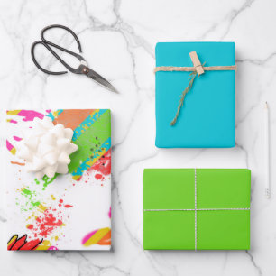 Rainbow Daisy Strip Design-Soft Teal/Lime Wrapping Paper Sheet