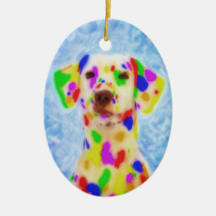 Rainbow Dalmatian Ceramic Ornament