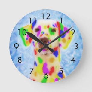 Rainbow Dalmatian Round Clock