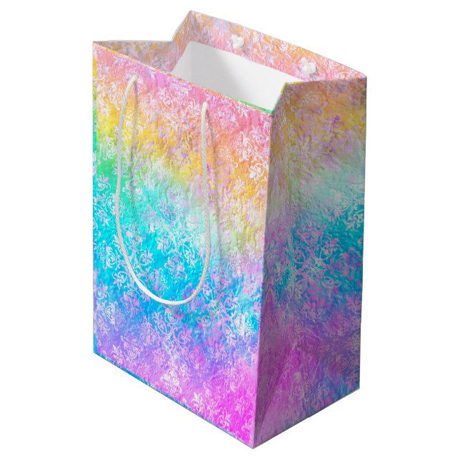 [Rainbow Damask] Elegant Colourful Soft Pastels Medium Gift Bag (Back Angled)